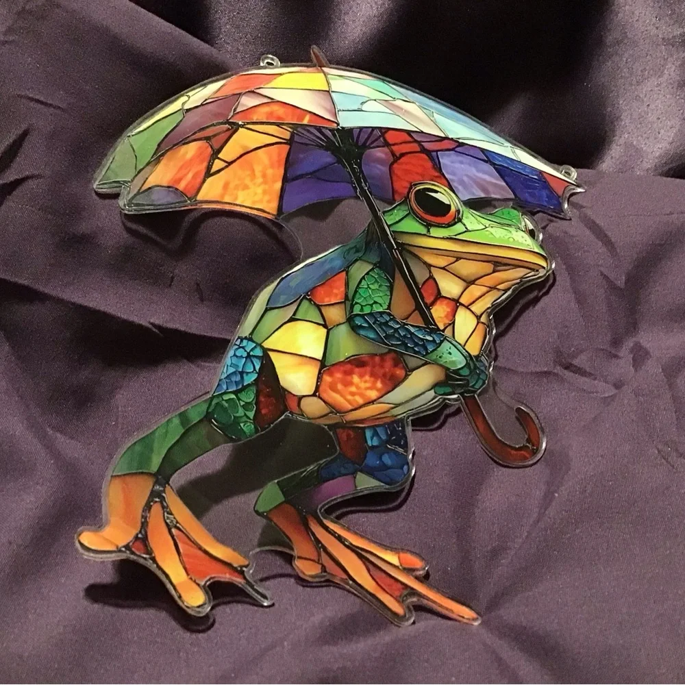 Colorful Stained Glass inspired acrylic Frog Suncatcher